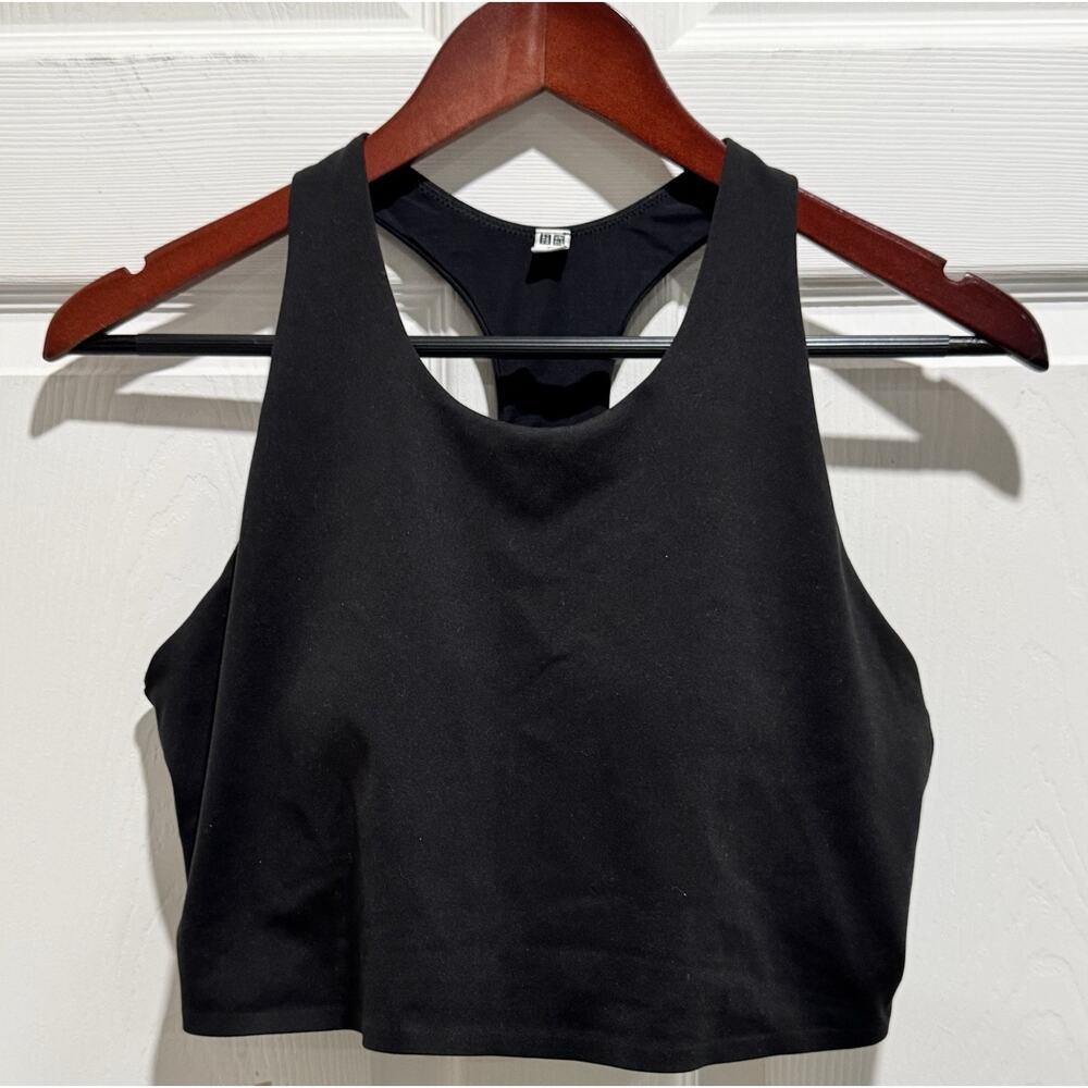 Uniqlo Women Sport Bra Size XL Black Nylon Blend Racerback Padded Cup Activewear